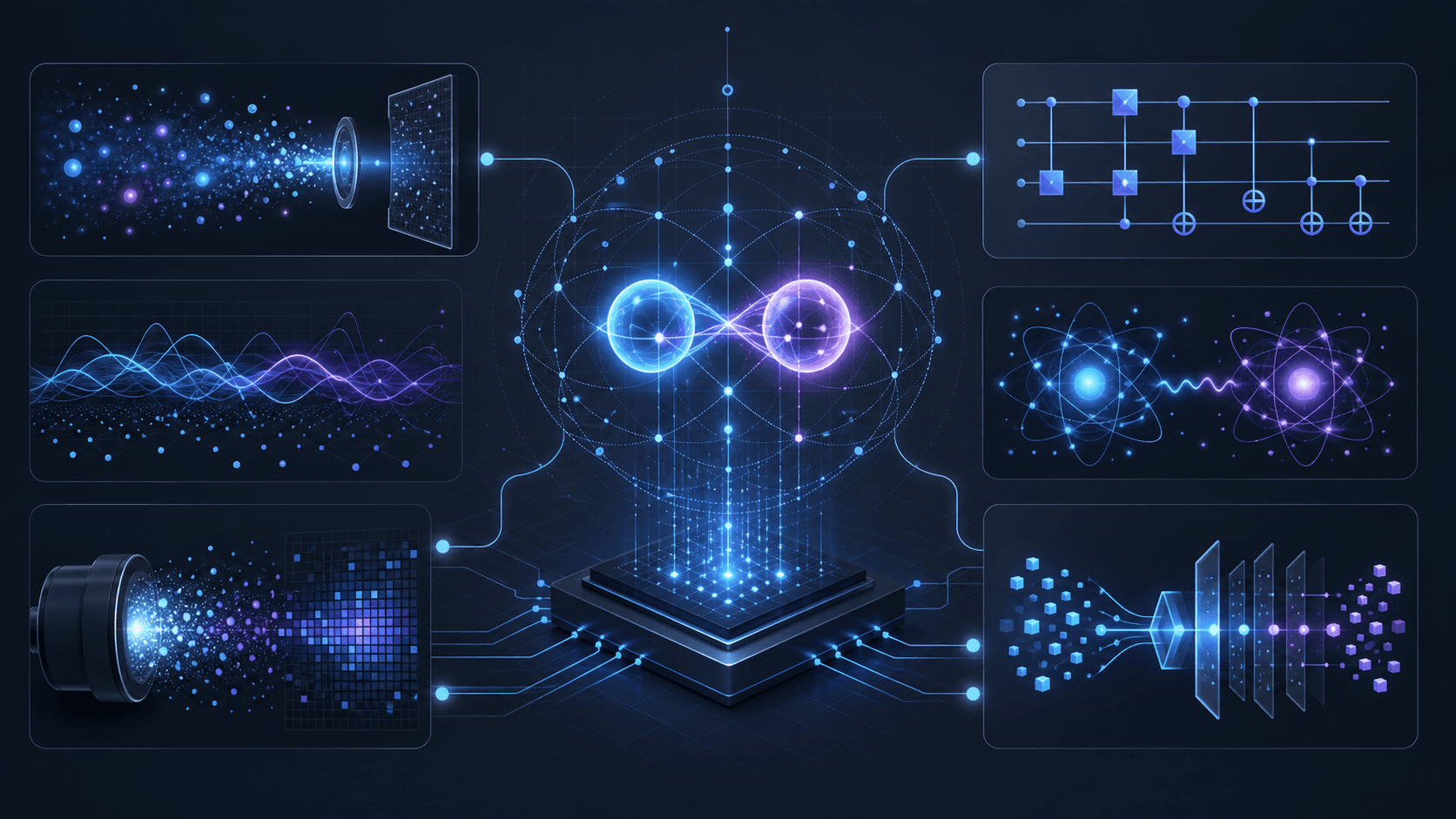 Physics-based optimization visual with energy landscape and compute blocks